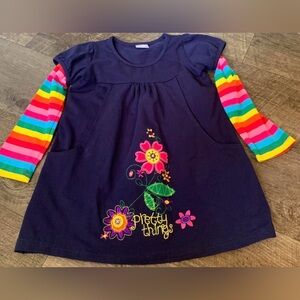 Charming Navy Kids Dress with Rainbow Sleeves
